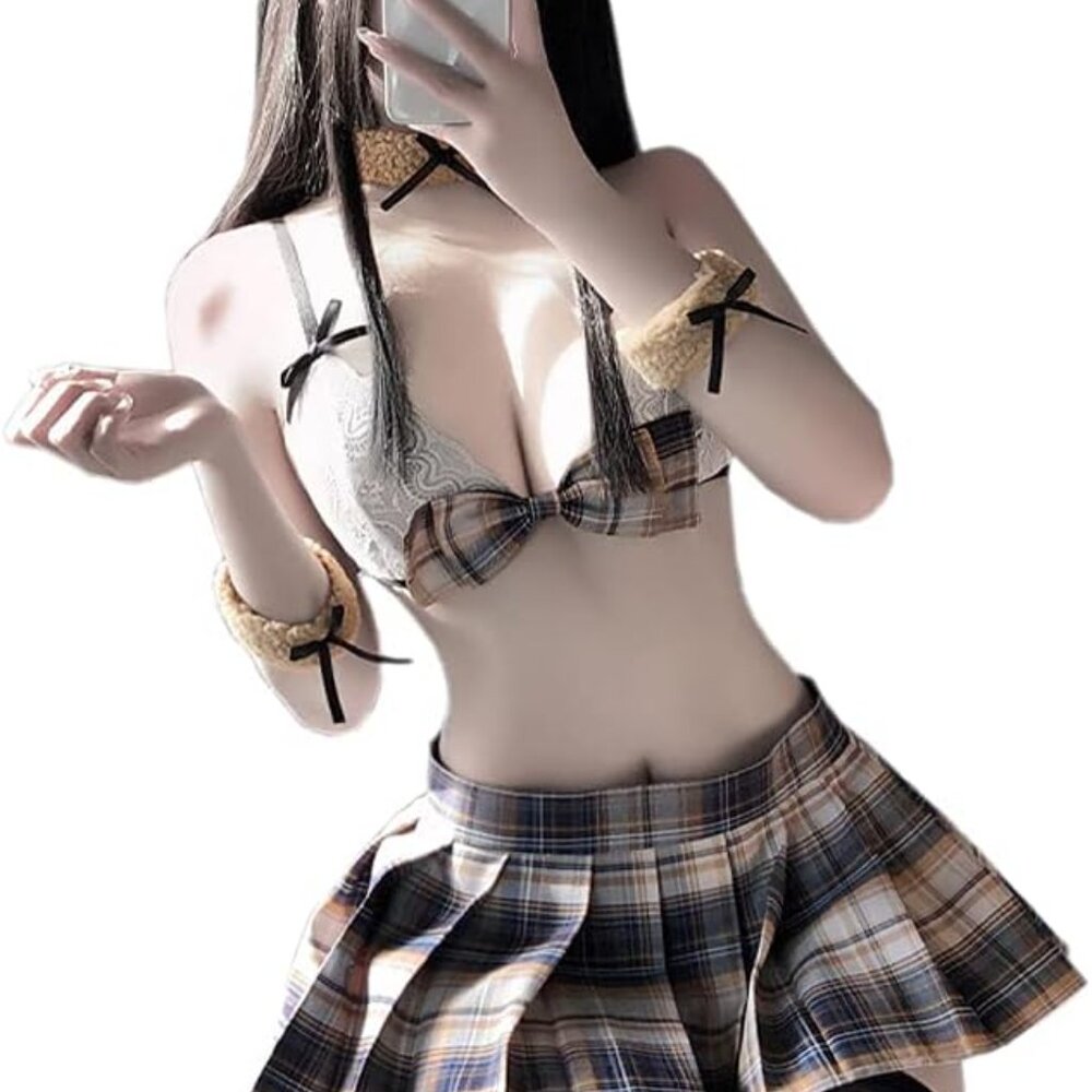 NEW 6 Piece Adult innocent School Girl Teddy Bear Cosplay Halloween Costume